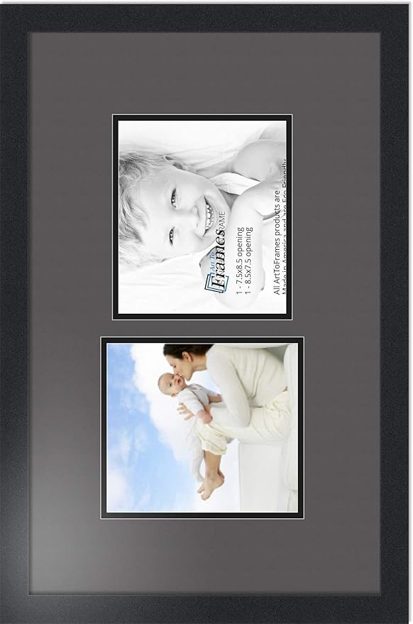 ArtToFrames Collage Photo Frame Double Mat with 2 - 7.5x8.5 Openings and Satin Black Frame