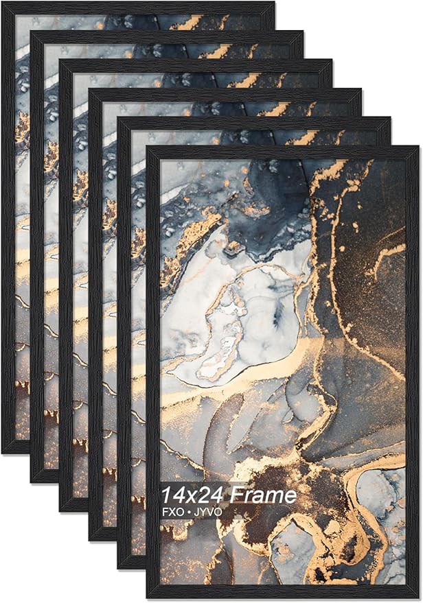 Engineered Wood 14x24 Picture Frame Set of 6, Black Frame for 14 x 24 Inch Picture Poster Photo, Light Weight 14 by 24 Frame with Wood-grain for Wall - 6 Pack/Black/14 x24