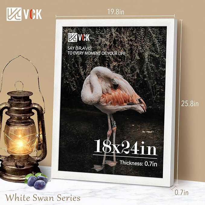 VCK 18x24 Poster Frame Set of 4 - White, Gallery-Quality Wood Picture Frames, 1.1-Inch Wide Border, Polished Plexiglass, Vertical or Horizontal Wall Display for Photo/Art/Prints, White