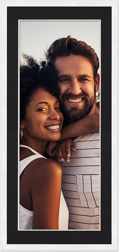 13x39 Frame with Mat - White 16x42 Frame Wood Made to Display Print or Poster Measuring 13 x 39 Inches with Black Photo Mat