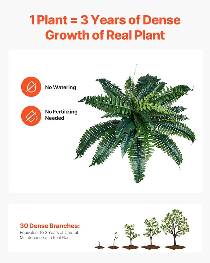 VEVOR Fake Ferns 2 Pcs, 34 Inch Artificial Boston Ferns Plants, Faux Fern with 30 Branches, Artificial Plants Large for Outdoors/Indoor Home, Office,Garden (Flowerpot Unincluded)