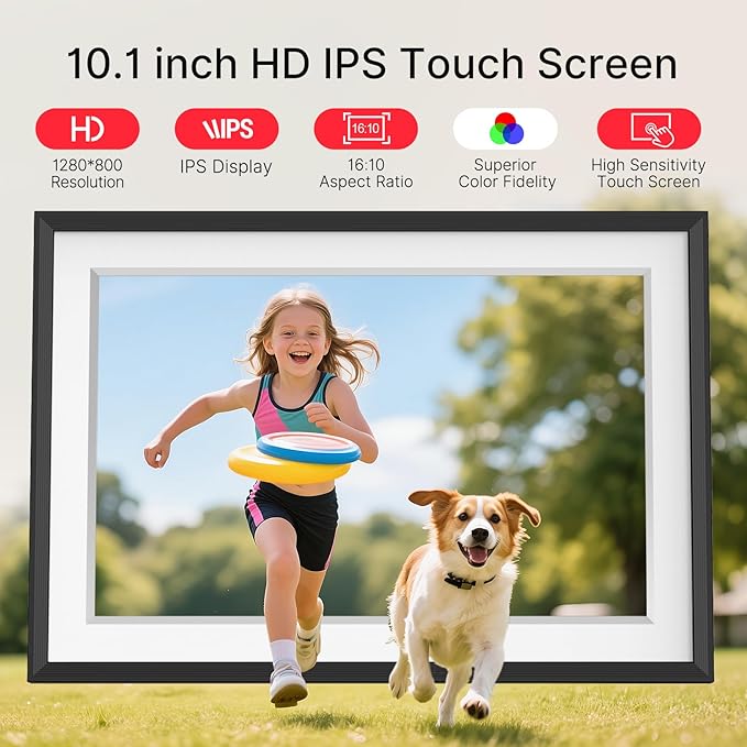 Frameo 10.1" Digital Picture Frame, Smart WiFi Digital Photo Frame with 1280x800 HD IPS Touch Screen 32GB Memory Auto-Rotate Wall Mounted, Share Photos/Videos from Phone Anywhere(Black&White)