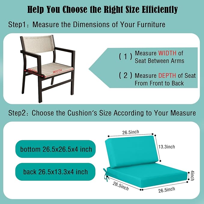idee-home Outdoor Cushions for Patio Furniture, Outdoor Seat Cushion, Waterproof Couch Hampton Bay Deep Seat Replacement Chair Cushions for Garden Lawn Backyard Deck, 26.5 x 26.5 Peacock Blue