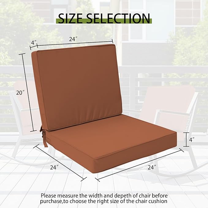 Outdoor Deep Seat Cushion Set 24" x 24", Water Repellent & Fade Resistant Cushion for Patio Furniture, Back & Seat Cushion with Removable Covers for Sofa, Couch, Red