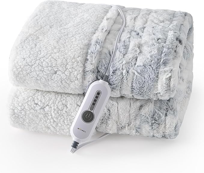 WOOMER Electric Heated Throw Blanket 50"x 60", Reversible Super Cozy Faux Fur&Sherpa, Fast Heating,4 Heating Levels & 4H Auto Off, Machine Washable, Overheat Protection,Gift