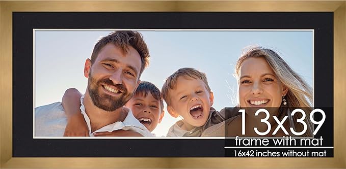 13x39 Frame with Mat - Bronze 16x42 Frame Wood Made to Display Print or Poster Measuring 13 x 39 Inches with Black Photo Mat