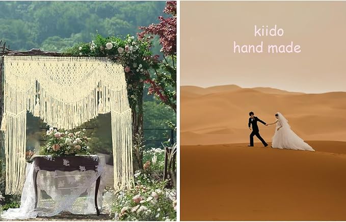 kiido Large Macrame Wedding Backdrop for Arbor/Arch Bohemian Wall Hanging Decor Boho Tapestry Doorway/Window Curtains Room Divider-Luxury (78" Wx82 H)