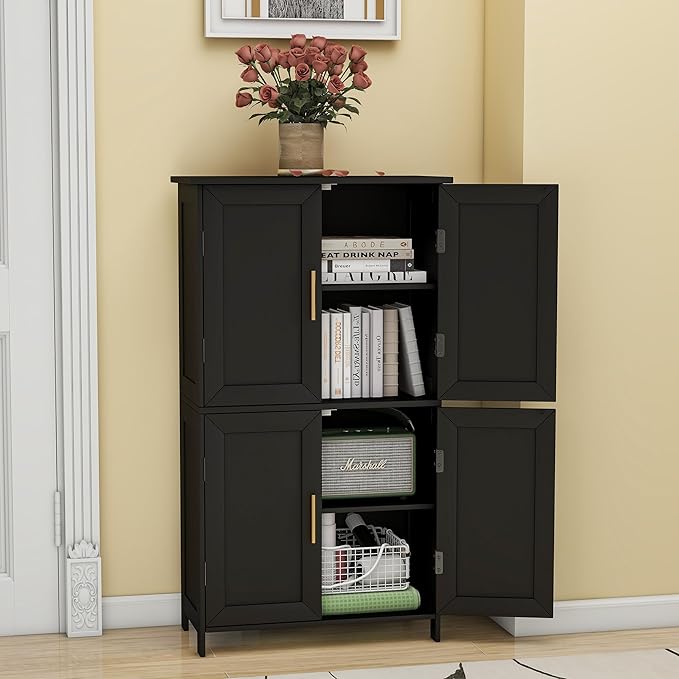 Bathroom Storage Floor Cabinet Freestanding Organizer with Adjustable Shelves for Bathroom Bedroom Laundry Room,4 Doors