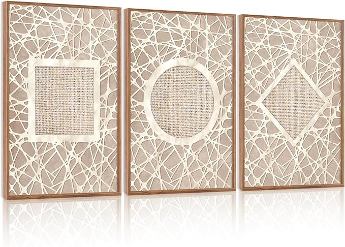 Large Boho Neutral Geometric Framed Canvas Wall Art,Modern Circle Square and Rhombus Wall Decor,Minimalist Shapes Artwork,Abstract Mid Century Art Print For Living Room,Bedroom,Office-24"x36"x3