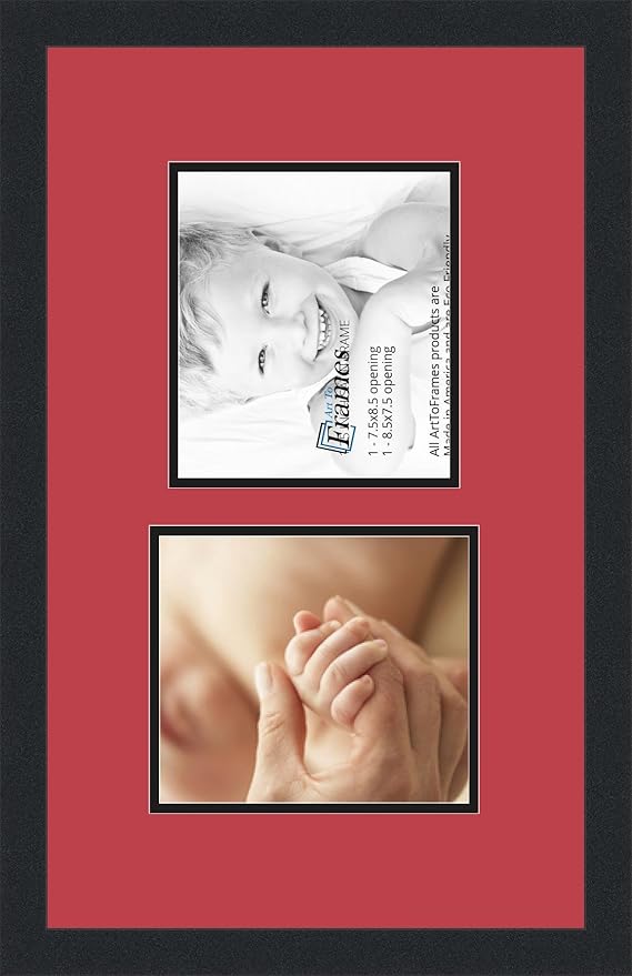 ArtToFrames Collage Photo Frame Double Mat with 2 - 7.5x8.5 Openings and Satin Black Frame
