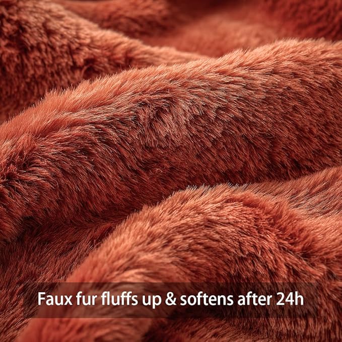 4TH Emotion Fall Pumpkin Decorative Pillow Covers 20x20 Set of 2, Dark Rust Red Soft Plush Faux Fur Wool Farmhouse Throw Cushion Cases for Autumn Thanksgiving Holiday Home Decorations