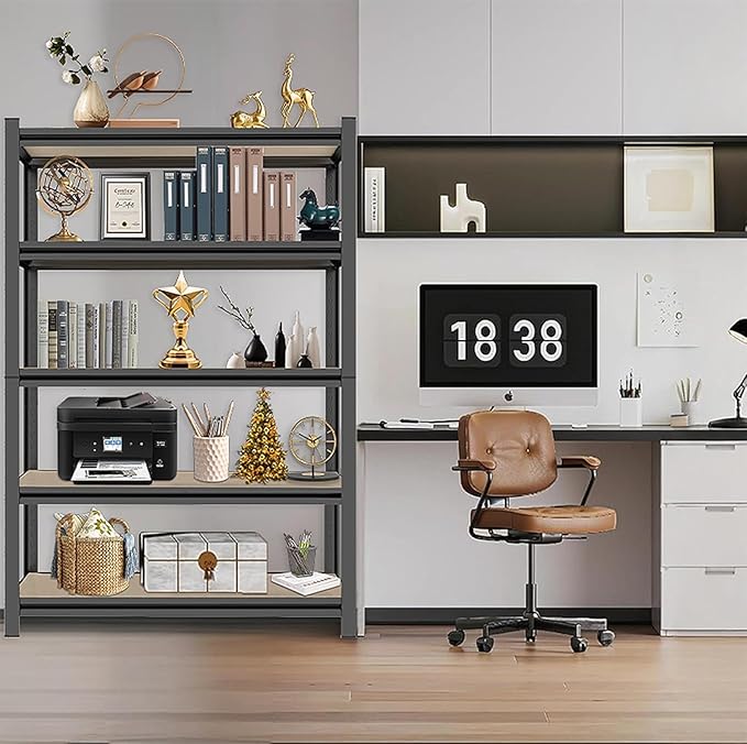 Tall Bookshelf with Open Shelves, Metal Office Book Shelf, Adjustable Organizer Bookcase, Standing Storage Organizer Shelf for Living Room (35.4" W*15.8" D*72" H)