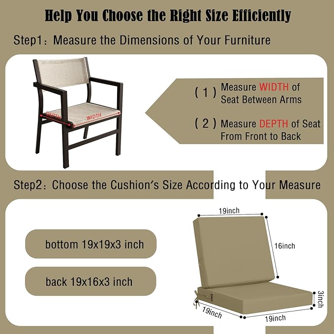 idee-home Outdoor Cushions for Patio Furniture, Outdoor Seat Cushion, Waterproof Couch Hampton Bay Deep Seat Replacement Chair Cushions for Garden Lawn Backyard Deck, 19 x 19