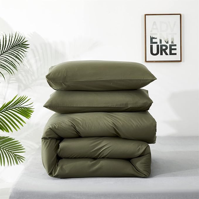 Wellboo Olive Green Comforter Sets Twin Size Solid Dark Green Bedding Comforters Cotton Plain Army Green Soft Cozy Quilts Women Men Dark Grass Green Blankets Modern Minimalist Hunter Green Comforters