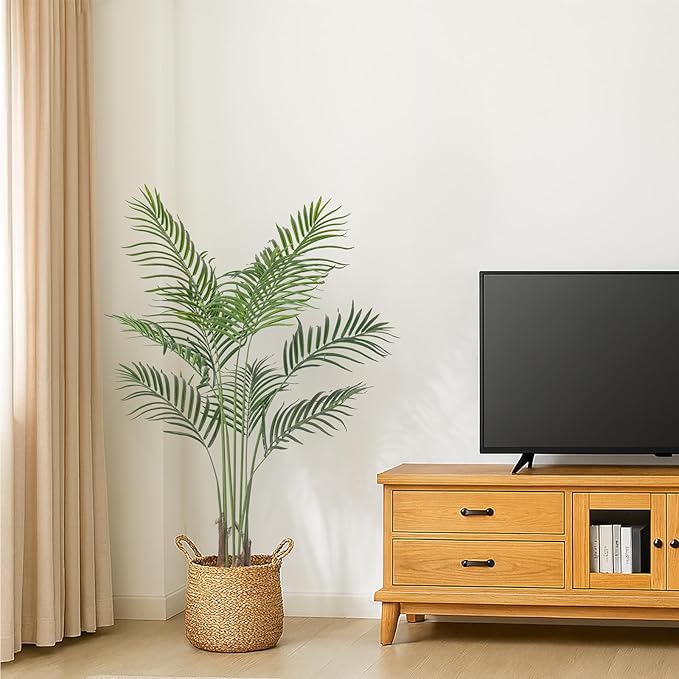 Artificial Palm Tree 4ft Tall Fake Palm Tree Indoor Decor Faux Tropical Areca Floor Plant in Pot, Artificial Silk Plant for Home Office Living Room Decor Indoor