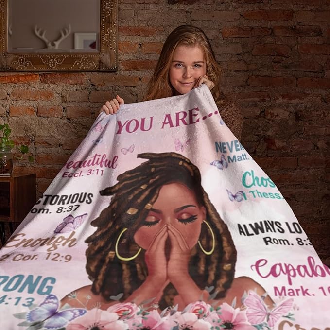 Throw Blanket, Soft Fleece Blanket with Inspirational Positive Thoughts and Quotes for Bedroom, Ideal as a Gift for Girls and Women 50x60 Inch