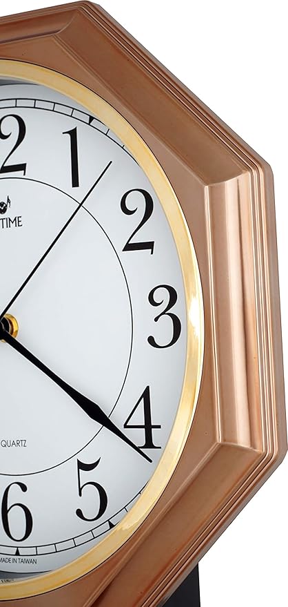 JUSTIME Traditional Schoolhouse Easy to Read Regulator Wall Clock, Chiming Wall Clocks with Pendulum & Westminster Chime Hourly, Schoolhouse Wall Decor Battery Operated (Vintage Copper)