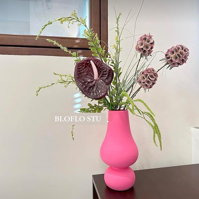 BLOFLO Hot Pink Ceramic Vase, Colorful Ceramic Vase, Modern Dried Flower Vases, Pink Round Vase for Centerpieces Wedding Dinner Table Party Office, Housewarming Gift (2 Layers Pink)