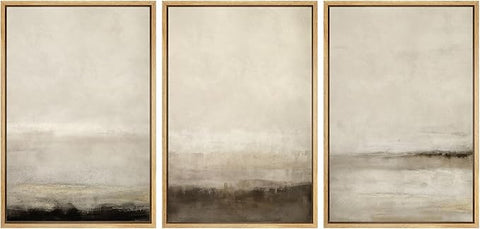 SIGNWIN Framed Canvas Print Wall Art Set Misty Horizons Tranquil Scenery in Monochrome Abstract Modern Art Bohemian Decorative for Living Room, Bedroom, Office - 16"x24"x3 Natural