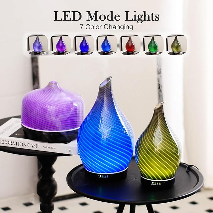 Porseme 150ml Essential Oil Diffuser Glass Color Changing Aroma Air Diffusers Aromatherapy Ultrasonic Cool Mist Humidifier 6 Running Hours Waterless Auto-Off for Sleeping Yoga Office Spa (Pure Grey)