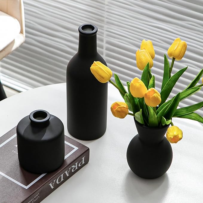 Ceramic Flower Vase Without Dried Fake Flowers, Centerpiece vases for Table, Modern Vases for Home Decor- 3 Pcs