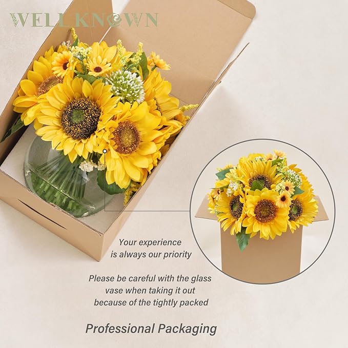 WELL KNOWN Sunflower Decor Arrangement as Table Centerpieces, Artificial Flowers in Vase for Home Decor Sunflower Centerpieces for Table and Kitchen Decor