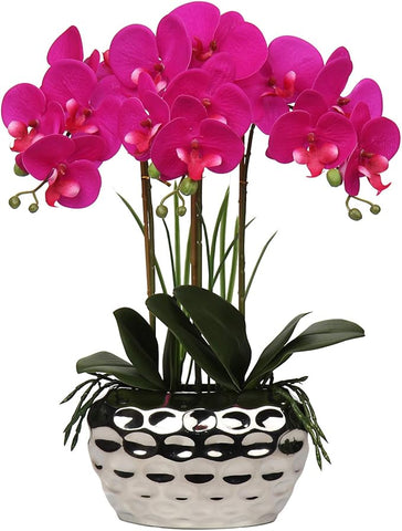 Briful Orchids Artificial Flowers 18" Purple Phalaenopsis Orchid with Silver Ceramic Pots Real Touch Faux Orchid Plant for Home Office Bathroom Living Room Wedding Decoration