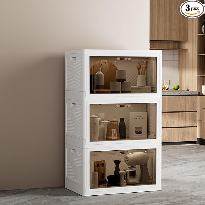 JOYMOOP Closet Organizers and Storage – 148.8 Qt Collapsible Storage Bins with Lid (3-Tier, 3 x 12.4 Gal) – for Clothes, Books & Household Items