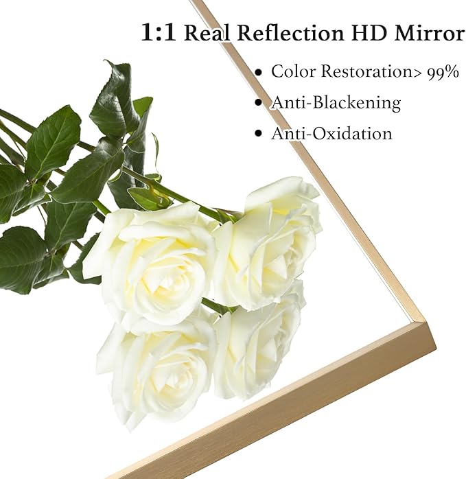 30x30 Inch Gold Bathroom Mirror - Copper-Free Mirror, Aluminum Alloy Frame Vanity Rectangle Wall Mounted Modern Mirror for Bedroom/Living Room/Porch Horizontal or Vertical