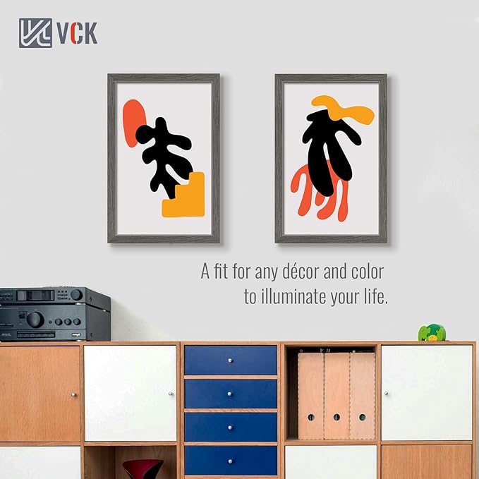 VCK 14x22 Picture Frame Set of 5, Gray Solid Wood Poster Picture Frame, Exclusive Wood Grain, Wall Mounting Hanging
