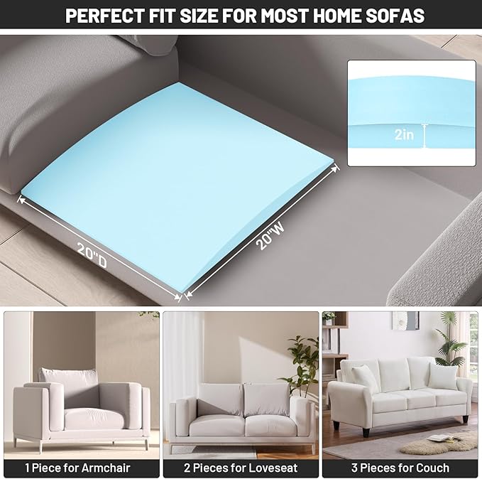 Couch Cushion Support for Sagging Seat - 20" x 20" High-Density Curved Foam Sofa Cushion Support Board,Couch Supporter for Under The Cushions,Blue Set of 3