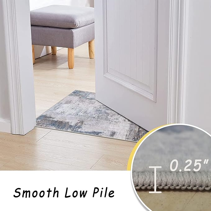 vivorug 5x7 Area Rugs - Ultra-Thin Washable Rug with Non-Slip Backing, Ideal for Living Room, Bedroom, Kitchen Floor Carpet - Modern Abstract, Easy Clean, Durable, Low Pile Gray/Navy