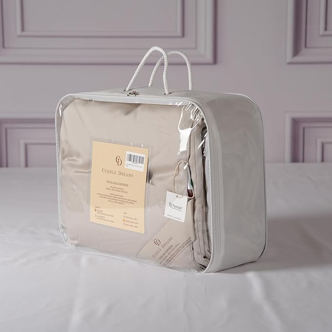 CUDDLE DREAMS Lightweight Silk Filled Comforter for Summer, Detachable Tencel Duvet Cover for Easy Care, Naturally Breathable (Light Pewter, King)