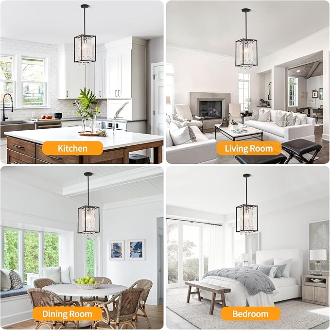 Modern Black Crystal Pendant Light Kitchen Island Dining Room entryway Haning Light Fixture