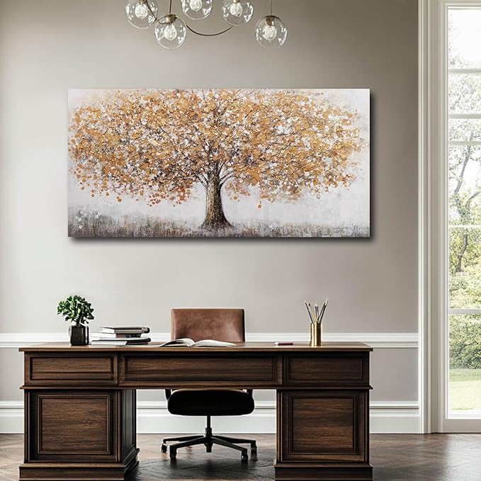NBAODAN Tree Canvas Wall Art Abstract Gold Wall Decor for Living Room Landscape Art Modern Artwork for Office Plant Canvas Prints 24"x 48"