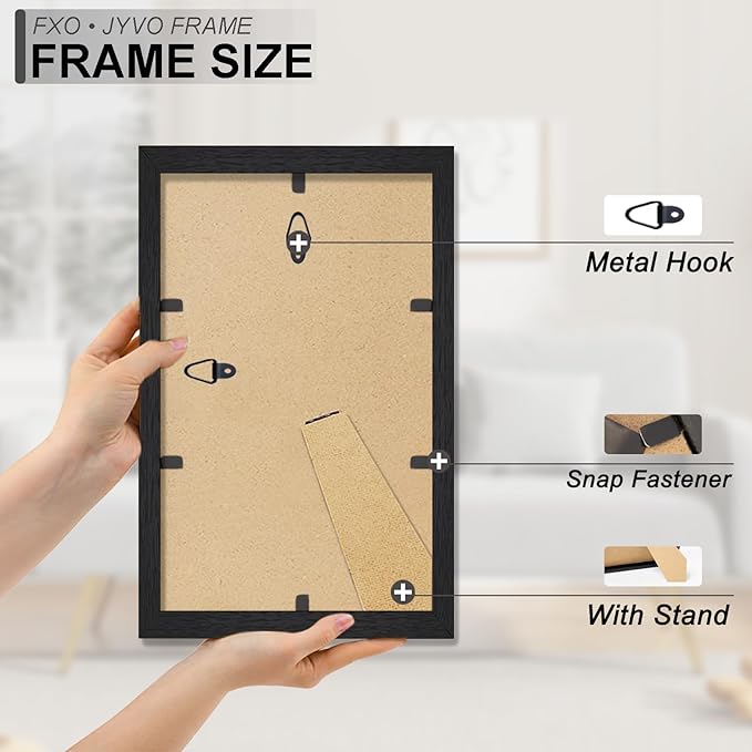 Engineered Wood 6x11 Picture Frame Set of 2, Black Frame for 6 x 11 Inch Picture Poster Photo, Light Weight 6 by 11 Frame with Wood-grain for Wall - 2 Pack/Black/6"x11"