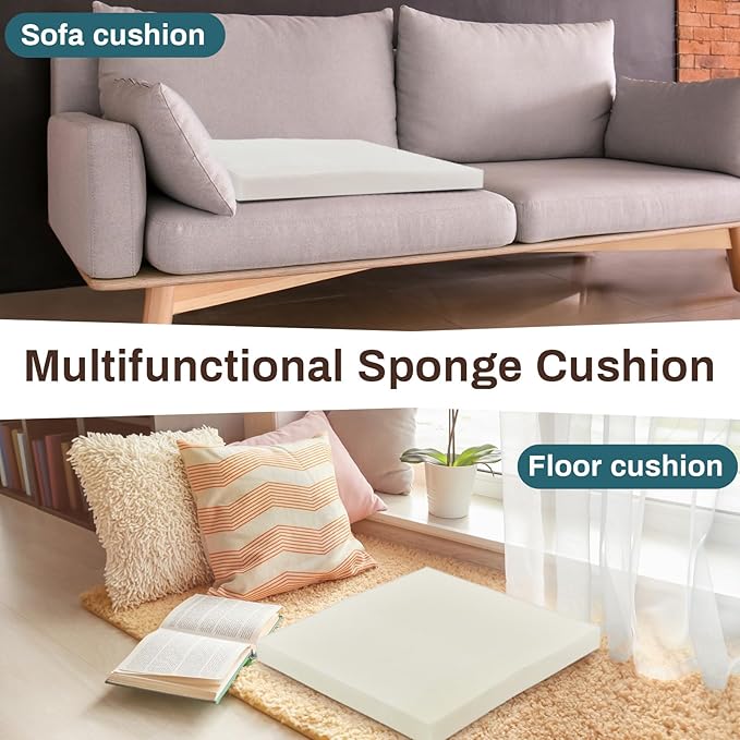 Frienda 2 Pack 2" x 26" x 26" Upholstery High Density Foam Cushion Replacement Square Cut to Size Foam Couch for Chair Couches Padding Shipping Packing DIY Cosplay Projects