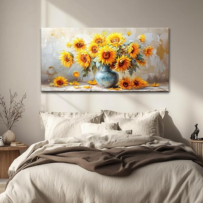 MHARTK66 Canvas Large Flower Field Paintings For Bedroom Wall Art For Living Room Farmhouse Sunflower Wall Decor Vintage Poster Art Prints Artwork For Walls Kitchen Pictures Decorations For Home
