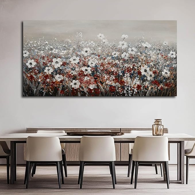 NBAODAN Wildflowers Wall Decor Bedroom White Floral Artwork Landscape Wall Pictures for Home 29"x 58" Large Canvas Wall Art for Living Room Ready to Hang