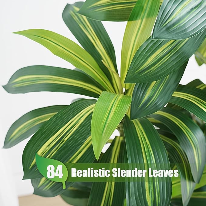 Dracaena Plant Artificial Tree 5Ft Tall Fake Tropical Floor Plants Potted Artificial Silk Tree Leaf Faux Trees White Tall Planter for Home Office Living Room Indoor Outdoor Decor