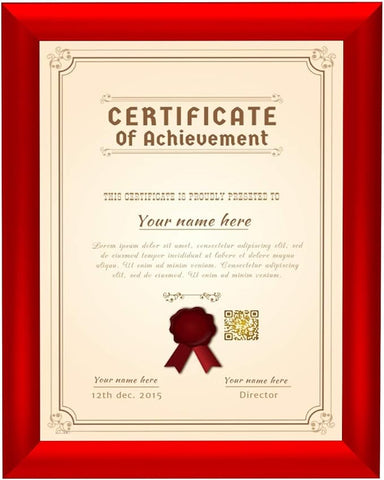 SnapeZo Certificate Frame 8.5x11 Inches, Red 1 Inch Aluminum Profile, Front-Loading Snap Frame, Wall Mounting, Sleek Series