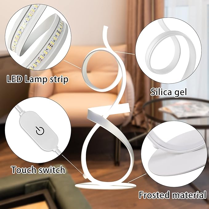 21inch High Brightness LED 3Color Touch Dimming Table Lamp for Bedside Lamp,Art Decorative Light,Stepless Dimmable Bedside Light，white Lights,modern lamps table,bedroom nightstand lamps(White)