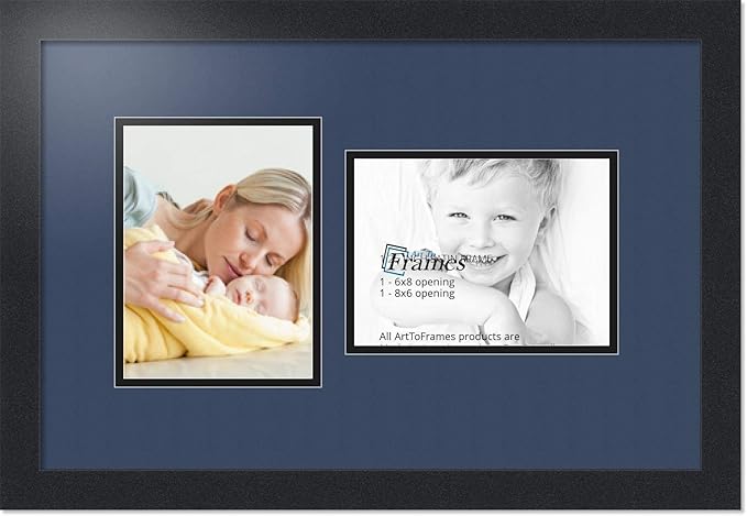 ArtToFrames Collage Photo Frame Double Mat with 2 - 6x8 Openings and Satin Black Frame