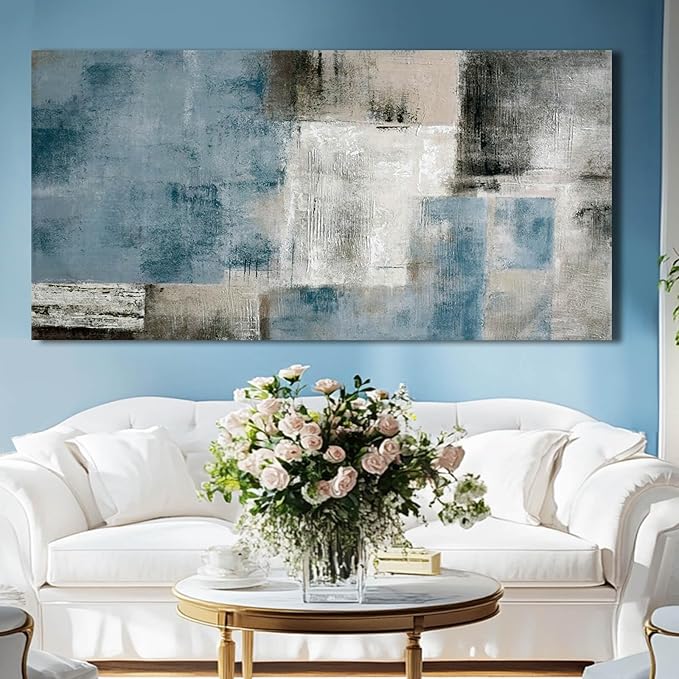 SDYA Blue Wall Art Abstract Canvas Wall Art Navy Wall Decor Wall Decorations for Girl Room Hand Painted Pictures for Bedroom Home Decor Living Room 29x58 In