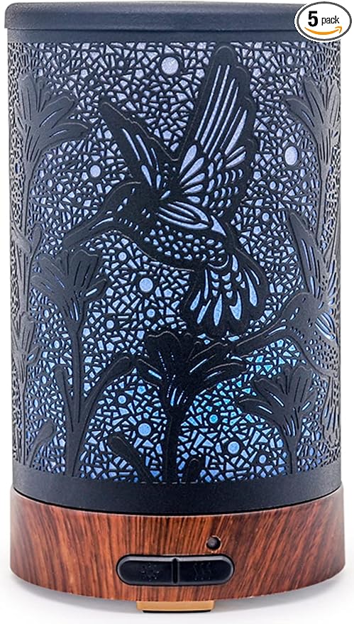 Essential Oil Diffuser - Multifunction Aromatherapy Diffuser 7 LED Color Changing Light 150ML Metal Diffuser Easy to Clean Suitable for Home,Office (Hummingbird)