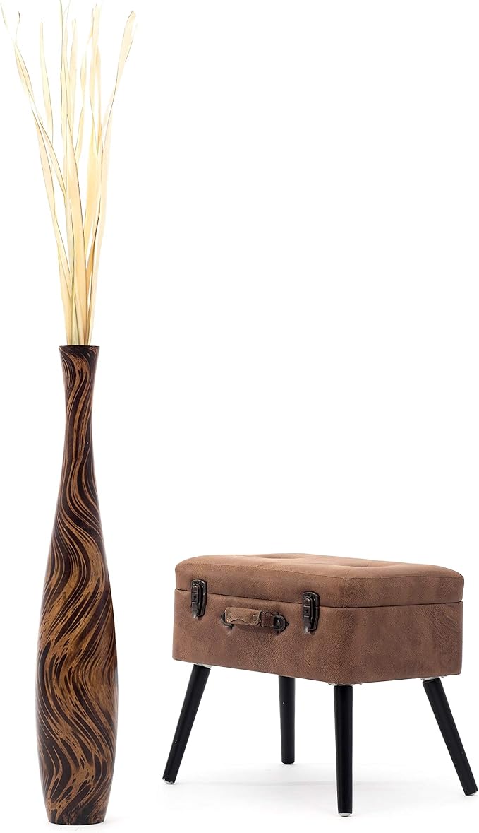 Leewadee Large Brown Light Brown Home Decor Floor Vase – Wooden 34 inches Tall Farmhouse Decor Flower Holder for Fake Plant and Pampas Grass