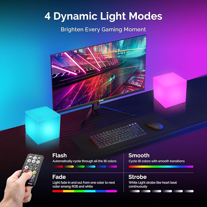 LOFTEK 4-inch LED Cube Lights: RGB 16 Colors Tesseract Cube, Cosmic Cube LED Mood Lamp with Remote Control, IP65 Waterproof Rechargeable Bedside Lamp Night Lights for Kids Nursery Toys Gift