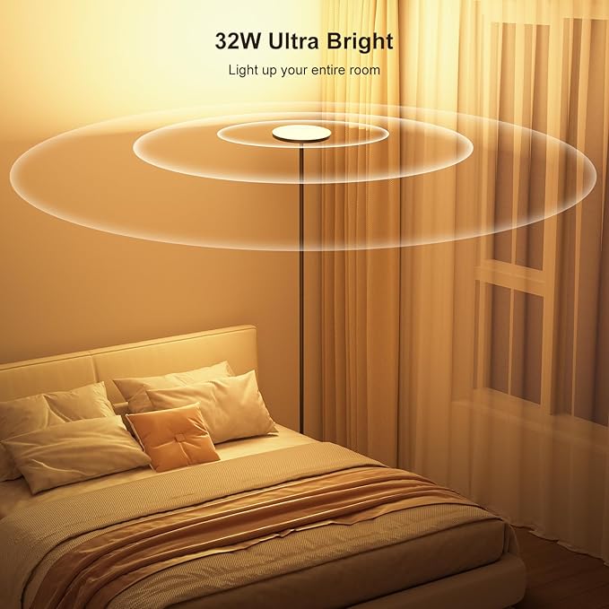 𝐑𝐆𝐁 Torchiere Floor Lamps for Living Room, 32W/3200LM Bright LED Standing Lamp with Remote, Modern Color Changing Tall Lamp with Stepless Dimming, 69" Corner Floor Lamp for Bedroom, Office