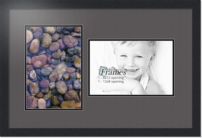 ArtToFrames Collage Photo Frame Double Mat with 2 - 8x12 Openings and Satin Black Frame