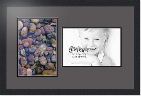 ArtToFrames Collage Photo Frame Double Mat with 2 - 8x12 Openings and Satin Black Frame